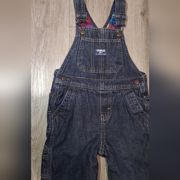 OshKosh B'Gosh Jeans Overalls 24 Months Plaid Flannel Lined - Picture 2 of 7